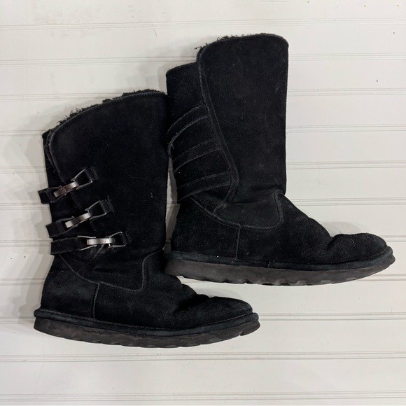 Bearpaw Black Suede Winter Snow Boots Buckle Detail Size 8 - Picture 3 of 5